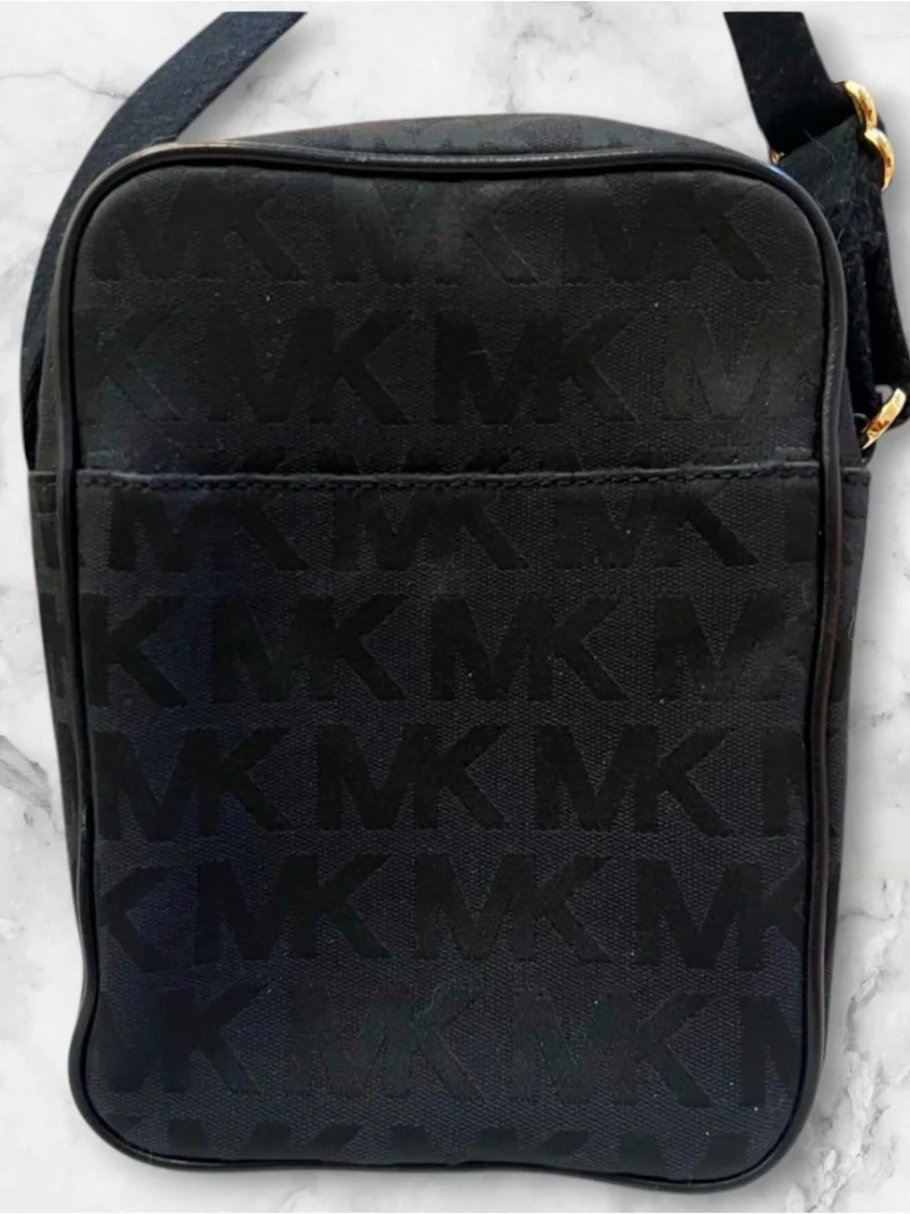 Michael Kors Black Logo Crossbody Messenger Bag with Gold Hardware